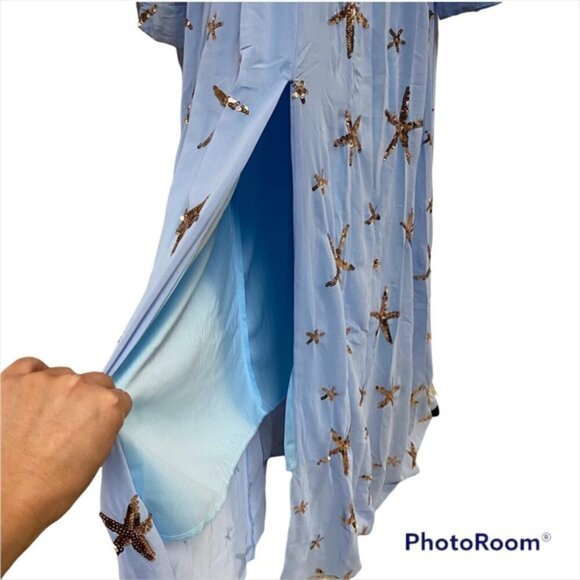 NWOT Blue Beaded Chiffon Maxi Dress Size L - Picture 8 of 8